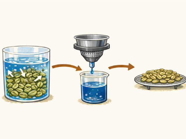 水を使ってコーヒー豆からカフェインを取り除くウォータープロセスのイメージ