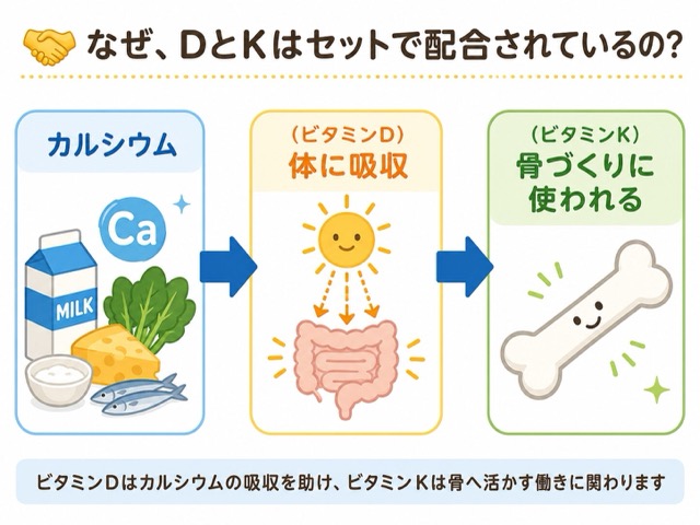 ビタミンDとビタミンKの役割の図