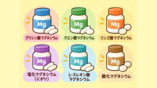 マグネシウムサプリの6つの種類（グリシン酸・クエン酸・リンゴ酸・塩化マグネシウム（にがり）・L-スレオン酸・酸化マグネシウム）