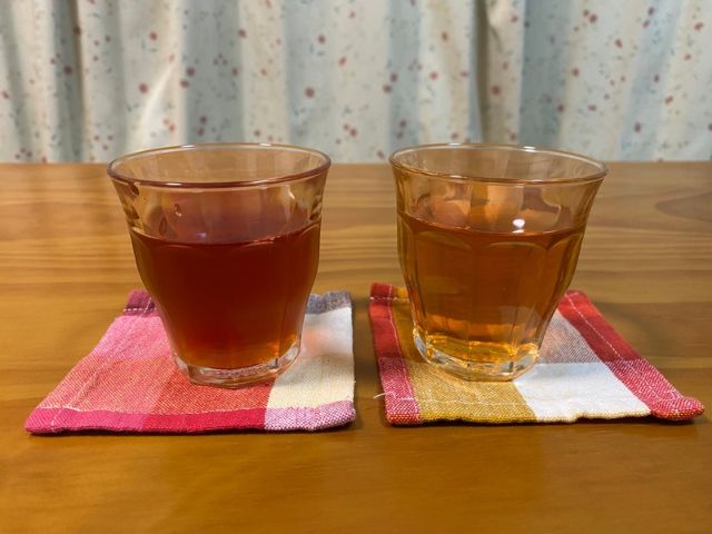 左：ルイボスティー、右：グリーンルイボスティー